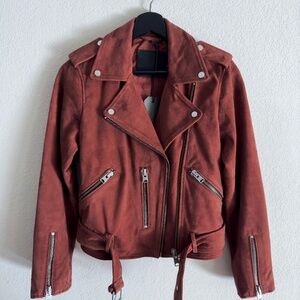 AllSaints | Suede Balfern Biker Jacket in Deep Cherry